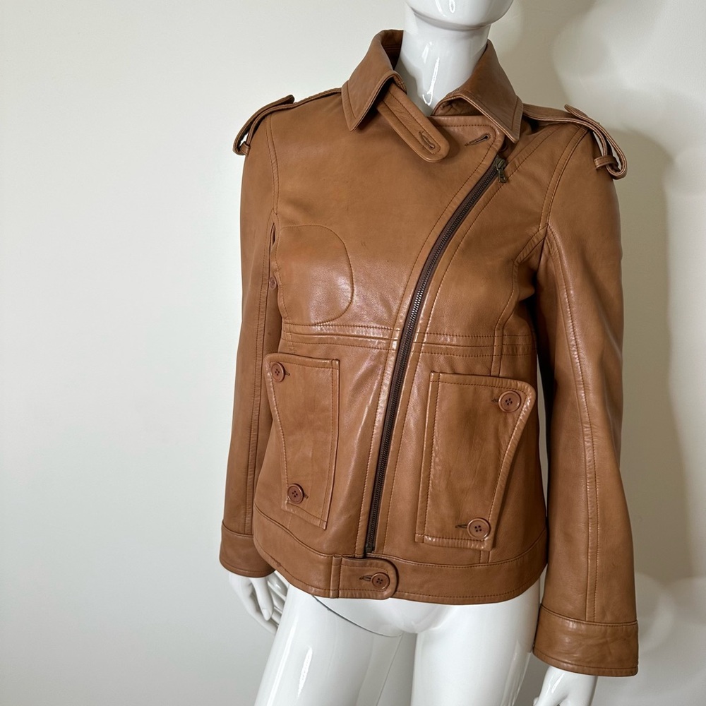 THEORY Carmel Lambskin Biker Bomber Leather Jacket Medium